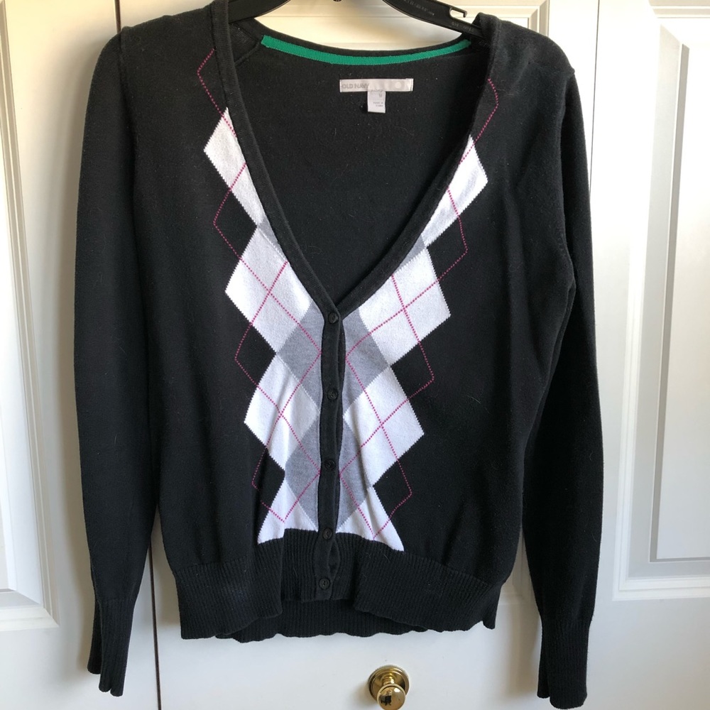 Black argyle sweater